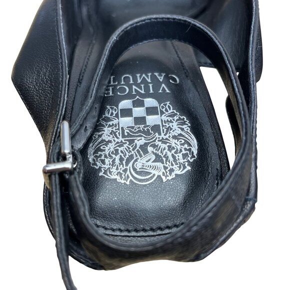 Vince Camuto Women’s Black Leather Ankle Strap Peep Toe Reteema Heels Size 8M - Picture 7 of 10